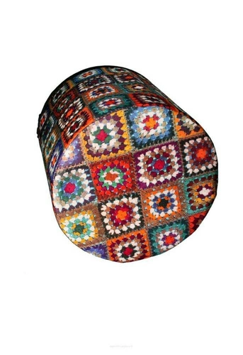 Pufa okrągła Overlay Intesi multikolor nowoczesna do salonu i sypialni zdejmowany pokrowiec