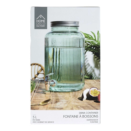 Szklany słój do napojów 5l Intesi nowoczesny zielony z kranikiem na lemoniadę do kuchni