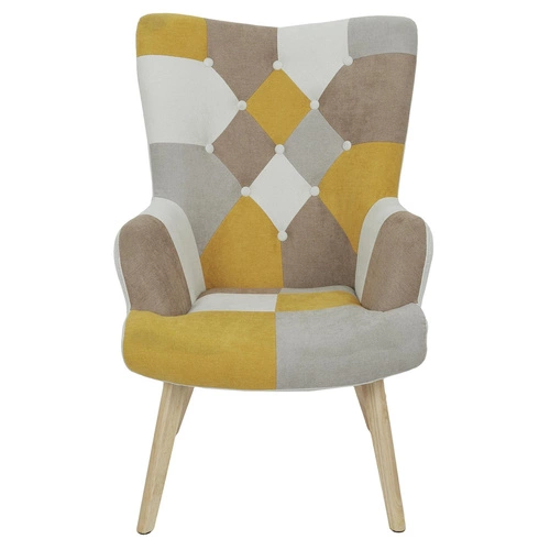 Fotel uszak Helsinki szary patchwork do salonu skandynawski z podłokietnikami Intesi