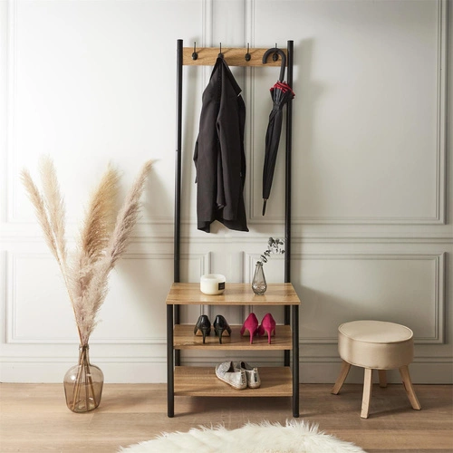 Intesi Country stojący wieszak do przedpokoju z półkami loftowy naturalny/czarny 175 cm