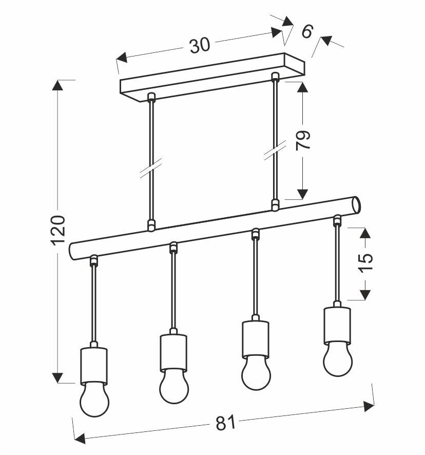 Lampa wisząca Izzy czarna drewniana 4-punktowa do salonu i jadalni regulowana