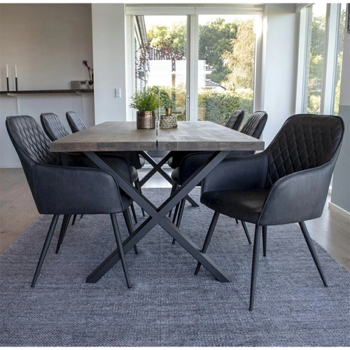 Krzesło tapicerowane Harbo szare ekoskóra z podłokietnikami do jadalni i salonu nowoczesne