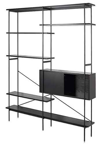 Regał metalowy Angus czarny industrialny do salonu z szafką i półkami 172 cm Actona