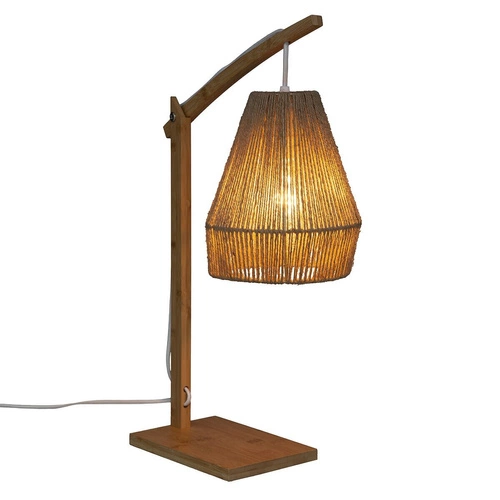 Lampka nocna boho Palm Atmosphera drewniana do sypialni i salonu z naturalnym abażurem 55 cm