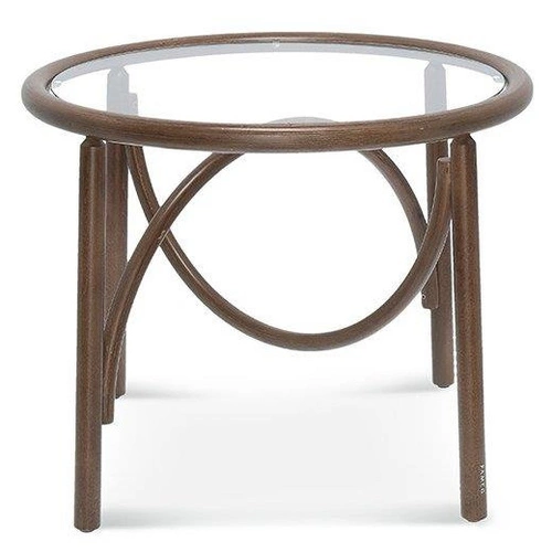 Stolik kawowy Wilma okrągły szklany z bukowymi nogami nowoczesny do salonu FAMEG