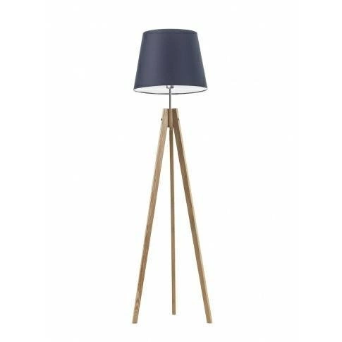 Lampa podłogowa ARUBA abażur granatowy stelaż dębowy