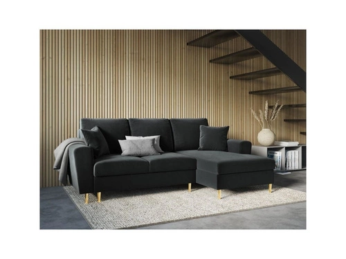 Narożnik z funkcją spania Moghan Dark Grey Velvet Prawostronna kolor nóg złoty