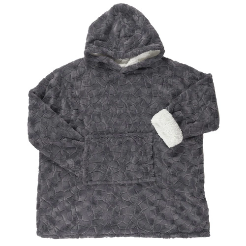 Intesi szary bluzo koc z futerka ciepły z kapturem do salonu na zimę 120x83 cm