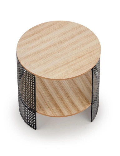 Stolik kawowy Collo okrągły loftowy naturalny z metalową podstawą 41 cm do salonu Intesi