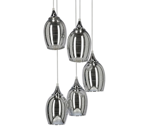 Lampa wisząca Marina talerz chrom 5-punktowa szklana do salonu i jadalni regulowana