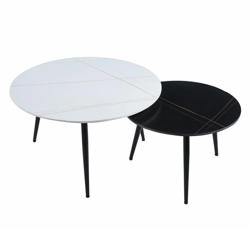 Zestaw 2 okrągłych stolików kawowych Tifa marmurowych do salonu nowoczesnych Intesi 80/60 cm