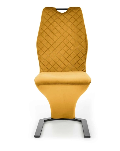 Krzesło tapicerowane Brigitte musztardowe welur do jadalni nowoczesne z czarnymi nogami