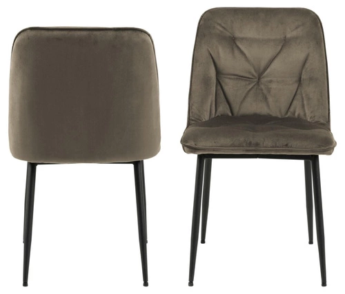 Krzesło tapicerowane welurowe Brooke beżowe do jadalni i salonu na czarnych nogach Actona