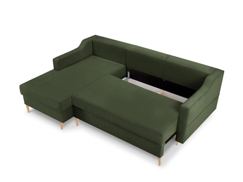 Narożnik z funkcją spania Rose Bottle Green Corduroy lewostronny