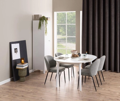 Krzesło tapicerowane Patricia szare do jadalni nowoczesne na czarnych metalowych nogach Actona