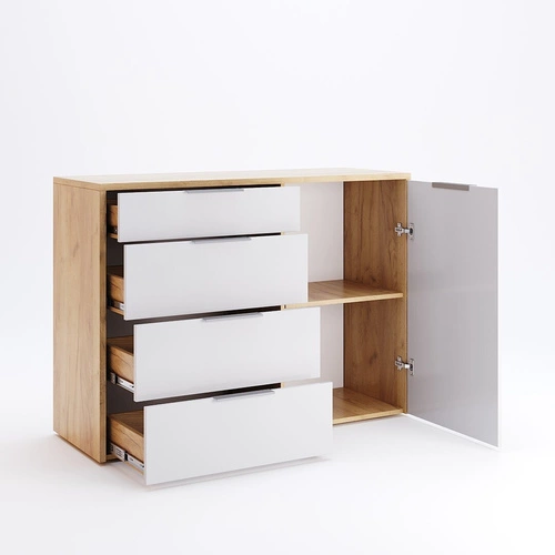 Komoda Tissa 120cm dąb craft/biały połysk