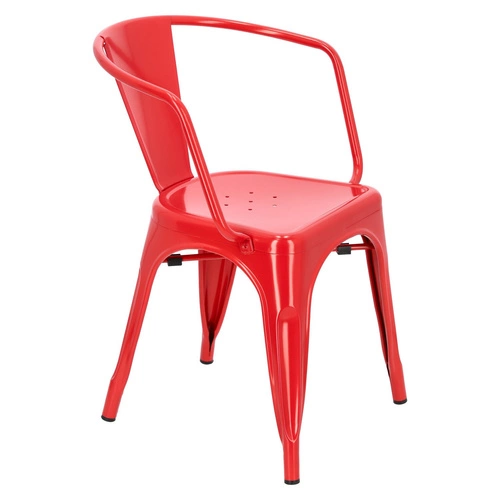 Krzesło metalowe Paris Arms czerwone inspirowane Tolix do jadalni i kuchni z podłokietnikami
