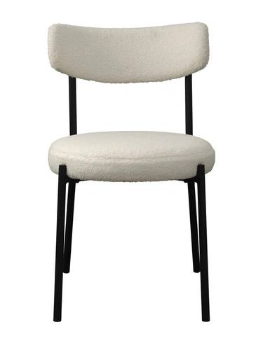 Krzesło tapicerowane Ligi białe teddy do jadalni i kuchni nowoczesne na czarnych nogach