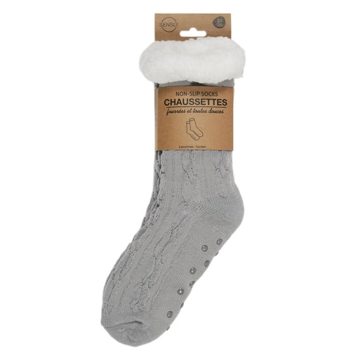 Skarpetki antypoślizgowe Intesi szare z tłoczonym wzorem, nowoczesne i ciepłe, rozmiar 39-42