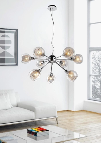 Lampa sufitowa Dixy chrom nowoczesna szklana 9-punktowa do salonu i jadalni 68 cm