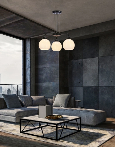 Lampa wisząca Caldera czarna z białym kloszem 3-punktowa do salonu lub nad stół