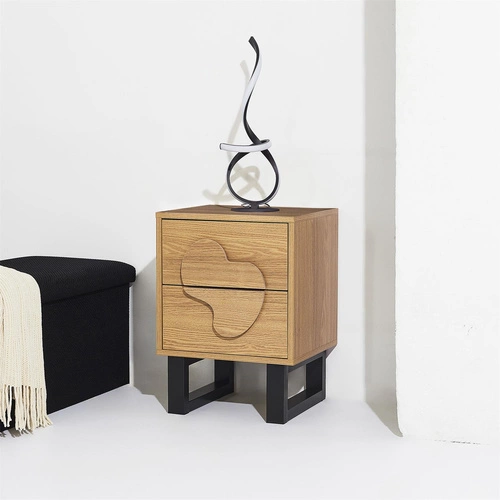 Szafka nocna Intesi Calypso 40 cm z 2 szufladami w stylu boho, naturalny dąb/czarny, elegancka i funkcjonalna do sypialni
