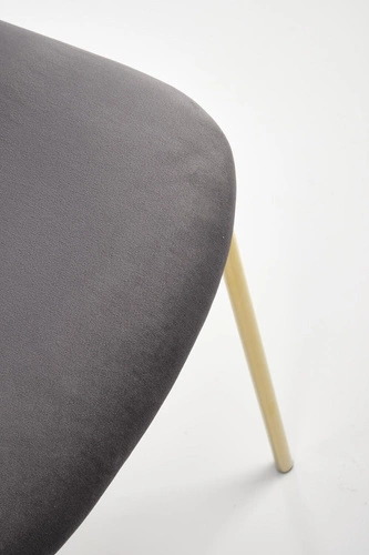 Krzesło tapicerowane welurowe Rachel szare do jadalni i salonu nowoczesne na złotych nogach