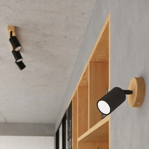 Nowoczesny plafon sufitowy VERDO 4 czarny z drewnem regulowany do salonu SOLLUX LIGHTING