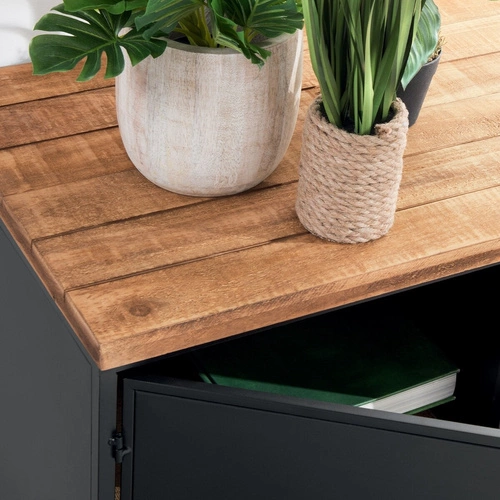 Komoda Cierna czarna 140 cm industrialna na nóżkach z szufladami do salonu Atmosphera