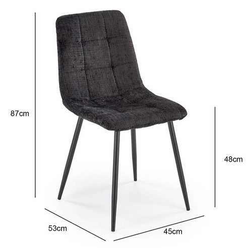 Krzesło tapicerowane Pilew czarne do jadalni i salonu nowoczesne pikowane na metalowych nogach