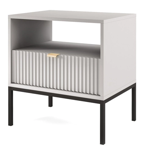 Szafka nocna szara ryflowana 54 cm z szufladą glamour Intesi Delicious na wysokich nogach