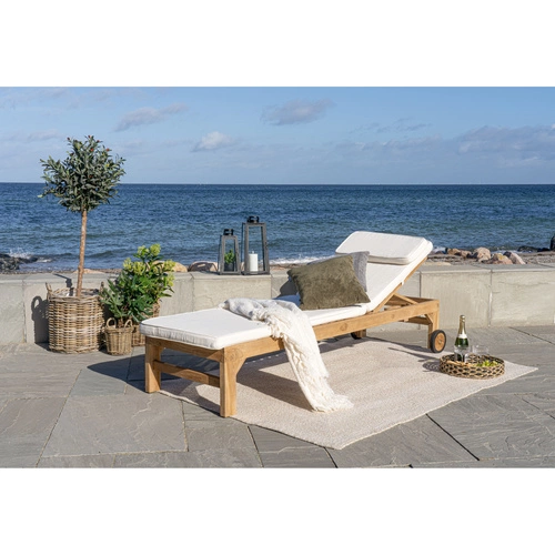 Leżak ogrodowy teakowy Andorra Intesi z kołami naturalne drewno na taras i do ogrodu 200 cm