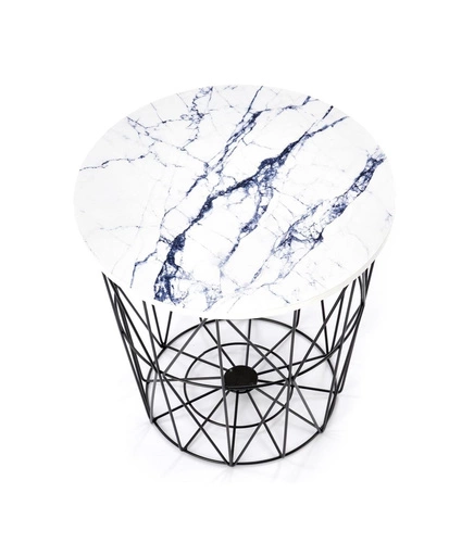 Stolik kawowy Rissa okrągły biały marmur nowoczesny ze schowkiem do salonu Intesi 42 cm