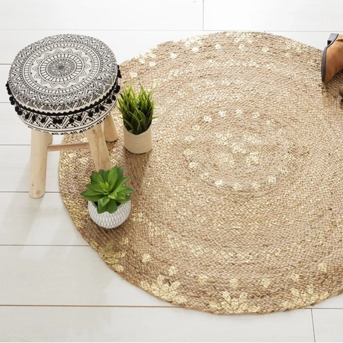 Dywan jutowy okrągły Gold Shine 115 cm boho do salonu i sypialni Atmosphera naturalny