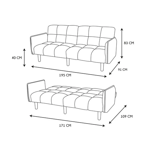 Sofa rozkładana z funkcją spania Sara szara skandynawska do salonu i pokoju młodzieżowego Intesi