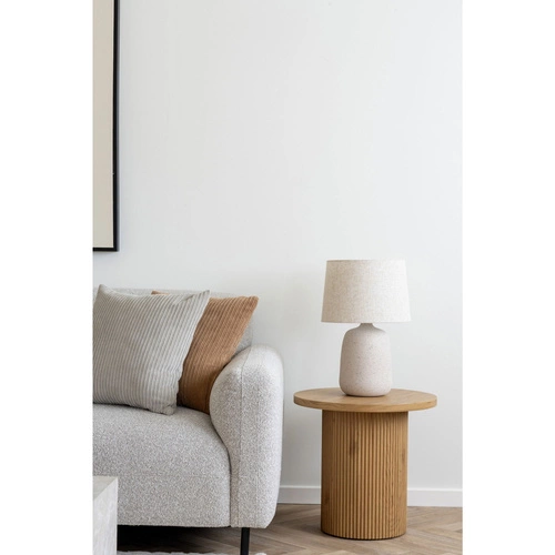 Narożnik Salvador lewy boucle beżowy skandynawski do salonu na czarnych nóżkach