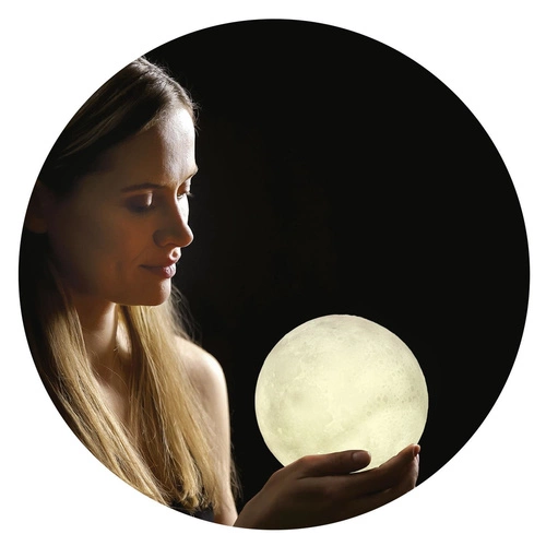 Lampka nocna Moon Intesi nowoczesna drewniana do sypialni ze zmianą barwy światła 19 cm