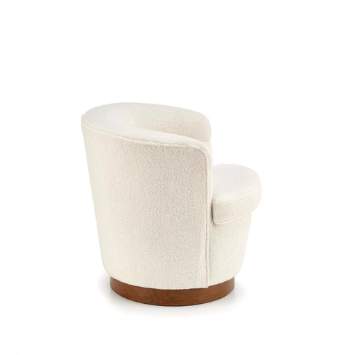 Fotel kubełkowy Mayi nowoczesny do salonu i biura kremowy bouclé z podnóżkiem Intesi