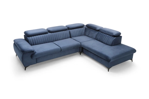 Narożnik z funkcją spania Lund L prawy nowoczesny granatowy do salonu z pojemnikiem