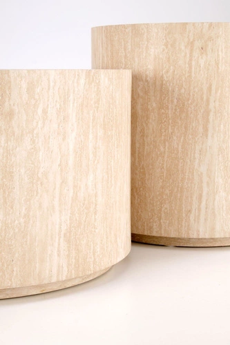 Stolik kawowy Travertino okrągły mały 45 cm nowoczesny do salonu w kolorze trawertyn Intesi