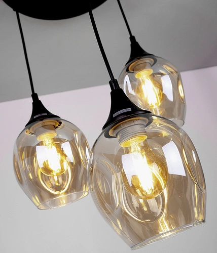 Lampa wisząca Aspa czarny talerz 3x40W  E27 klosz brązowy