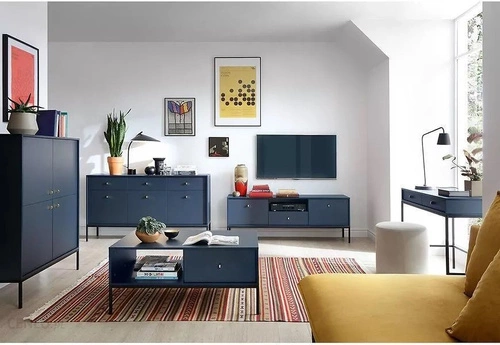 Komoda Evora granatowa z szufladami na wysokich nogach glamour do salonu 104 cm Intesi