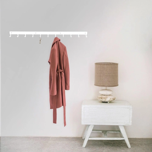 Intesi nowoczesny biały wieszak ścienny do przedpokoju metalowy listwa 80 cm 11 haczyków