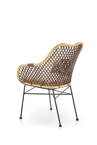 Krzesło rattanowe Mauri boho z podłokietnikami do jadalni i salonu brązowe Intesi