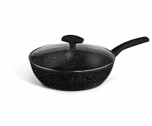 Patelnia aluminiowa z pokrywką kuta 28 cm czarna