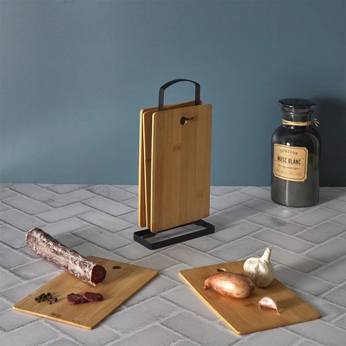 Zestaw 6 bambusowych desek do krojenia Intesi na stojaku do kuchni prostokątnych
