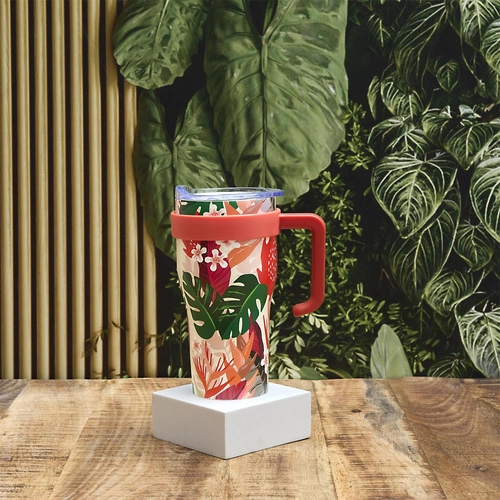 Kubek termiczny Mini Miami Floral Intesi 600 ml metalowy z uchwytem do kawy na wynos