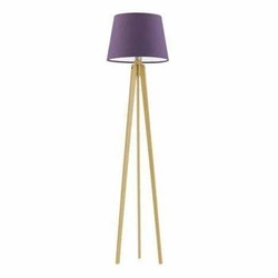 Lampa stojąca do salonu Curacao nowoczesna drewniana z fioletowym abażurem Lysne 158 cm