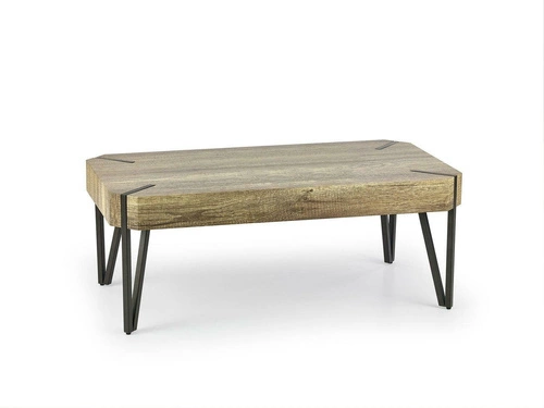 Stolik kawowy Lofty prostokątny dębowy z czarną metalową podstawą loft do salonu 110x60 cm