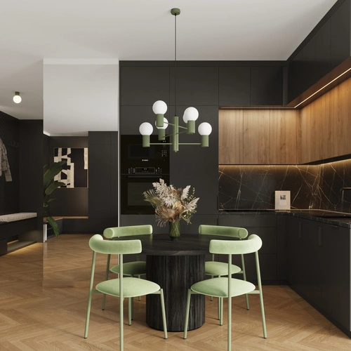 Żyrandol nowoczesny HALO 6 oliwkowy do salonu i jadalni lampa sufitowa metalowa